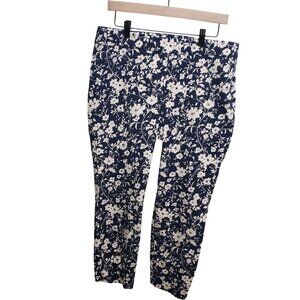 Talbots Chatham Ankle Pant Blue White Floral Pant Back Pockets Stretch Size 14P